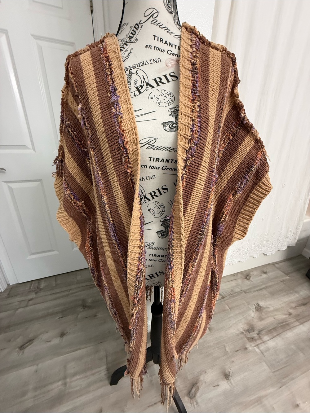 POL Striped Brown and Tan Knit Throw Shawl - Unbranded